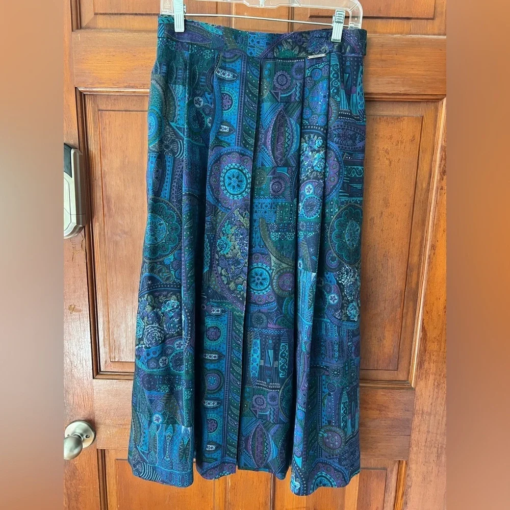 Vintage Geiger Austria Midi Skirt 70s Tapestry Paisley High Waist Full Skirt M
